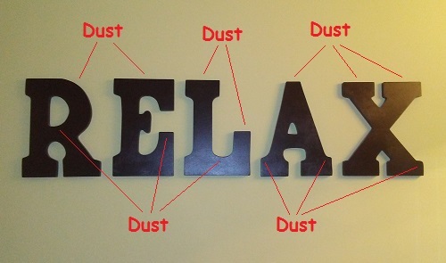 a picture of my bathroom wall showing the "relax" spelled out