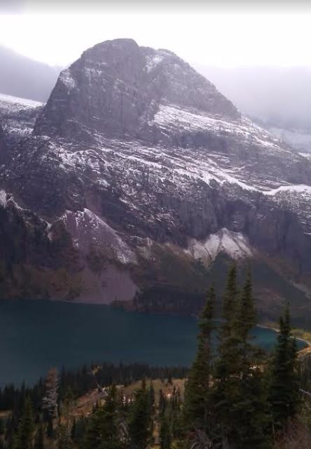 a picture of Grinnell Lake from the Grinnell Glacier Trail
