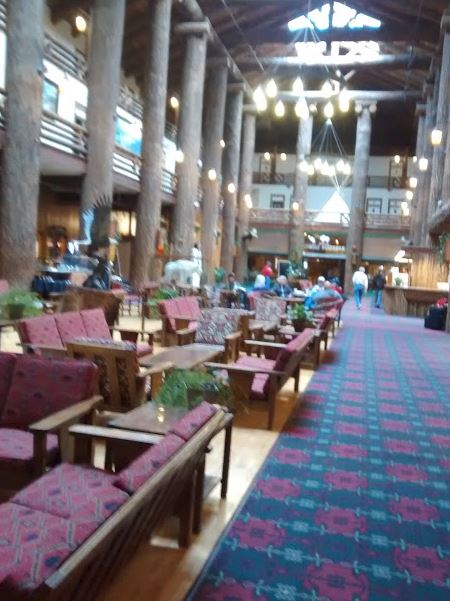 a picture of the lobby of Glacier Park Lodge