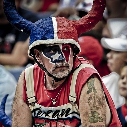 a picture of a crazy fan at a Houston Texans game